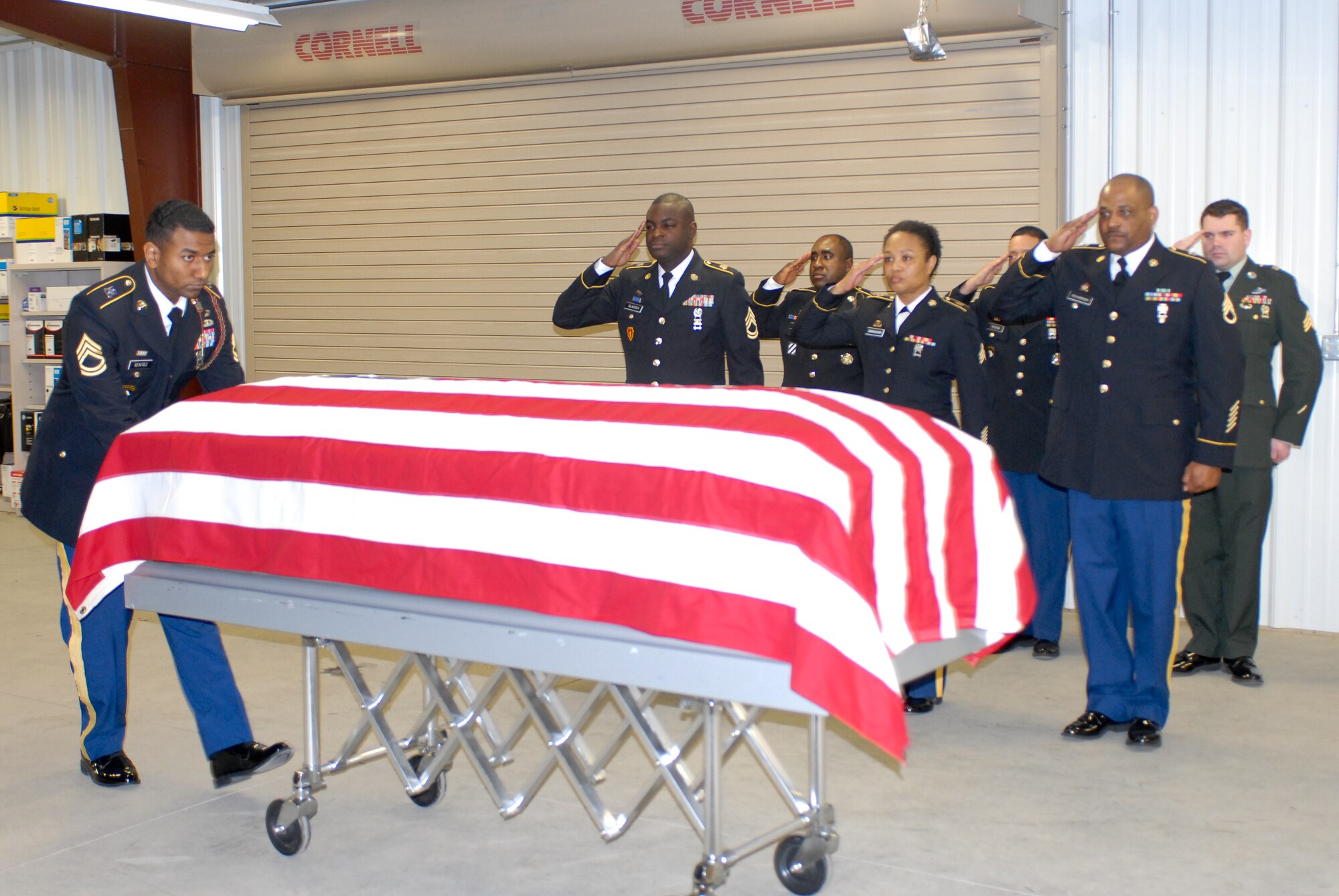 Soldiers with the 72nd Operations Brigade rehearse a military funeral ceremony, Feb. 1, 2013, at Joint Base McGuire-Dix-Lakehurst, N.J. The rendering of military funeral honors is a way to show the nation's gratitude to those who, in times of war and peace, have defended their country. This ceremonial paying of respect is the final demonstration the U.S. can provide to the veterans' families. (U.S. Army photo by Staff Sgt. Nicole Dykstra/Released)
