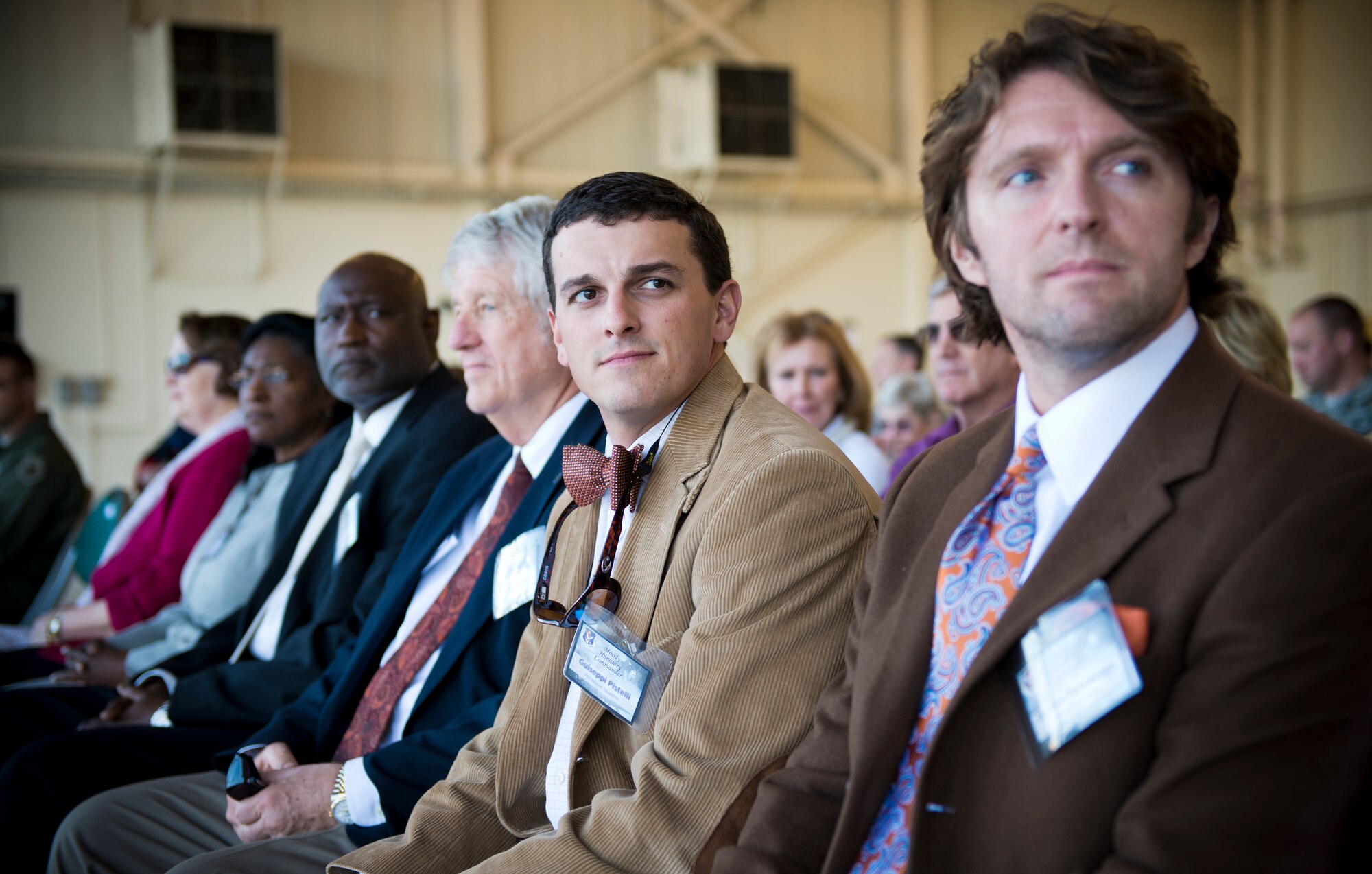 Incoming honorary commanders prepare to join their respective units during an honorary commander change-of-command ceremony at Moody Air Force Base, Ga., Feb. 15, 2013. Moody recognized 14 new honorary commanders as they began a two-year term with their respective units. (U.S. Air Force photo by Senior Airman Douglas Ellis/Released)
