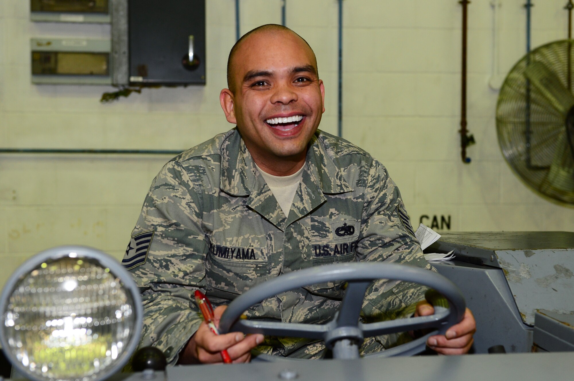 ROYAL AIR FORCE LAKENHEATH, England -- Tech. Sgt. Michael Kumiyama, 48th Equipment Maintenance Squadron aerospace ground equipment craftsman, was nominated for a Liberty Spotlight because he displays the core value of "Excellence in All We Do." (U.S. Air Force photo by Senior Airman Lausanne Morgan)