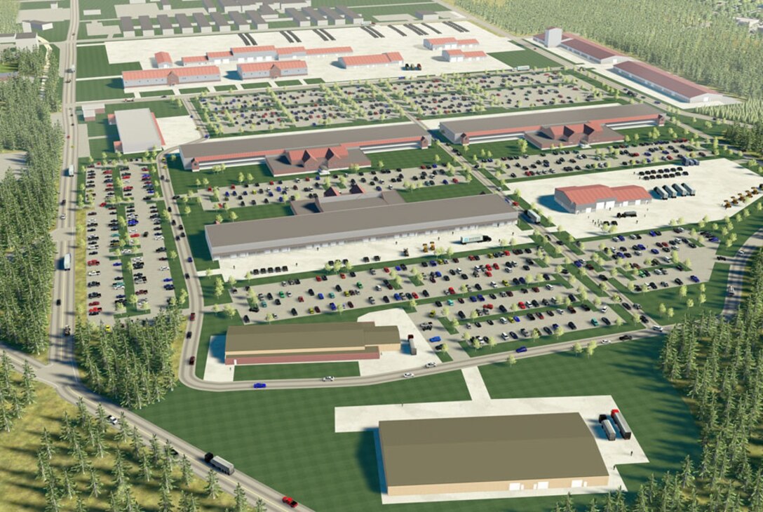 An artist’s rendering shows a bird’s eye view of the East Compound, which will house most battalion operations and supporting maintenance facilities.