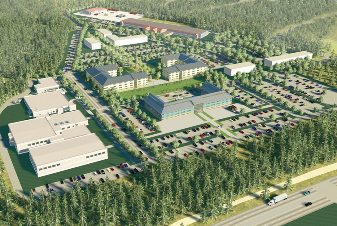 An artist’s rendering depicts a bird’s eye view of the West Compound, which houses most administrative, housing and personnel support facilities.
