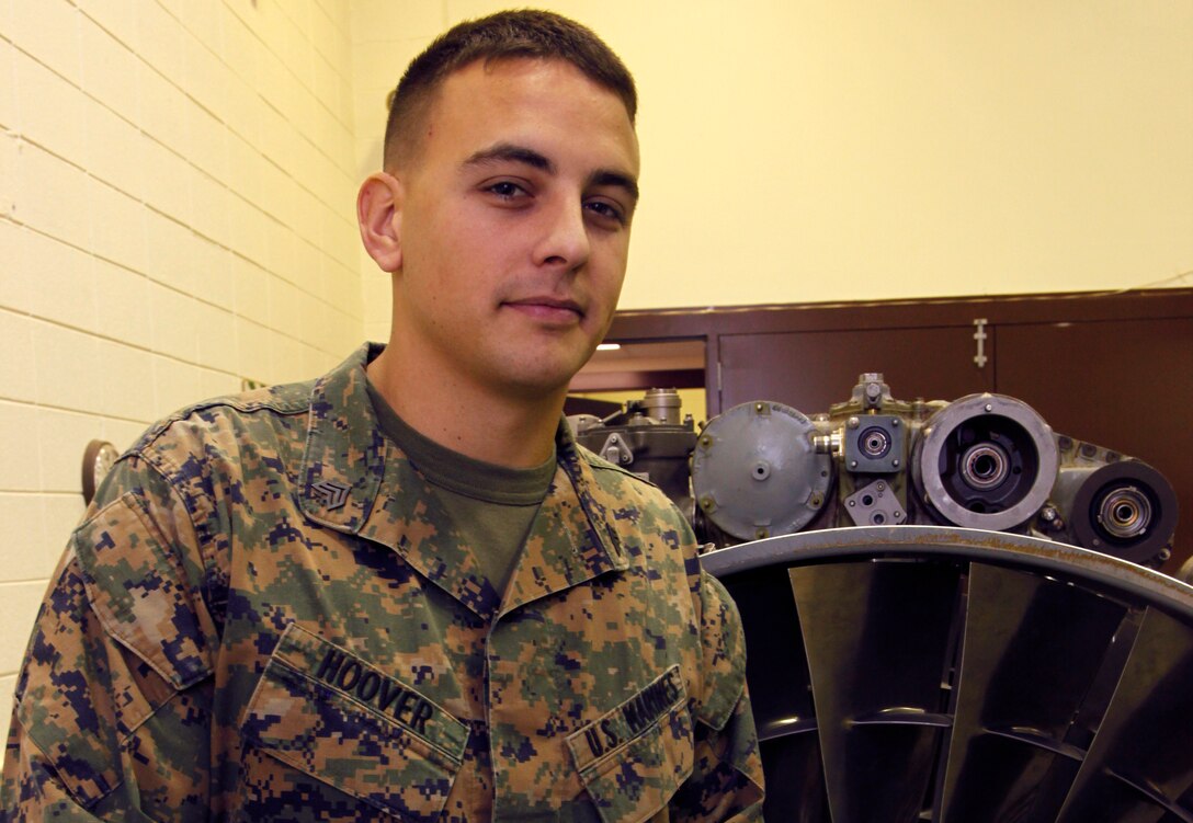 Marine Corps Sgt. Bradley A. Hoover, a fixed-wing aircraft power plant mechanics instructor at the Center for Naval Aviation Technical Training, Marine Corps Air Station Cherry Point, N.C., stresses communication when training fellow Marines. U.S. Marine Corps photo by Lance Cpl. Glen Santy