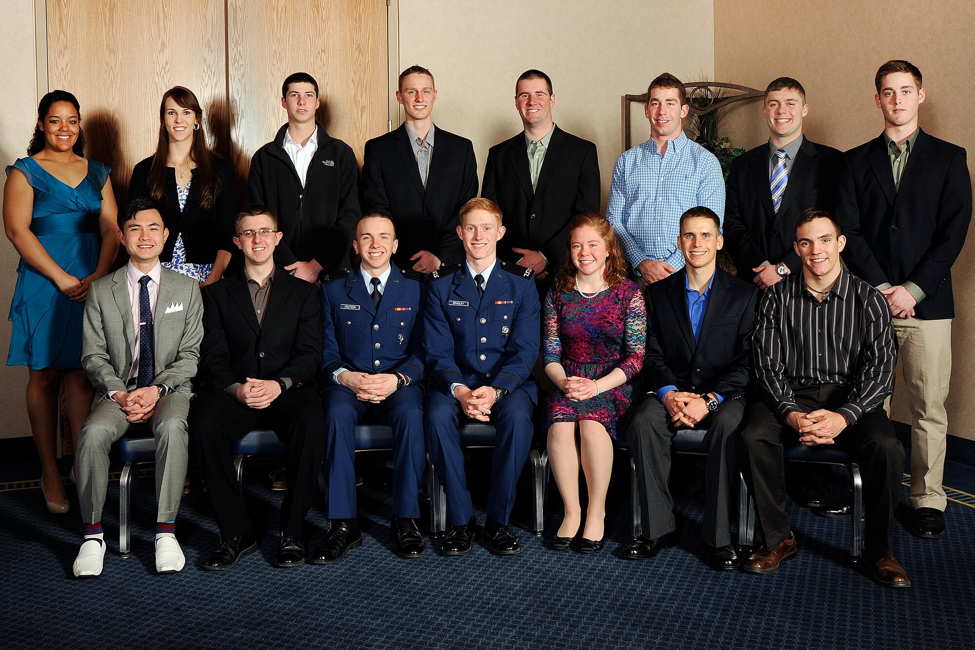 Cadets named to the Fall 2012 Dean's Aces List pose for a photo in the Falcon Club Feb. 7, 2013. The Aces List includes cadets who earn a perfect 4.0 GPA. (U.S. Air Force photo/Sarah Chambers)