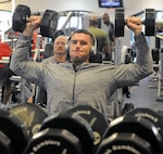 Army Staff Sgt.  Nicholas Reasons, lifts weights Feb. 15 at the  Joint Base San Antonio-Randolph Rambler Fitness Center.  (U.S. Air Force photo by Don Lindsey)