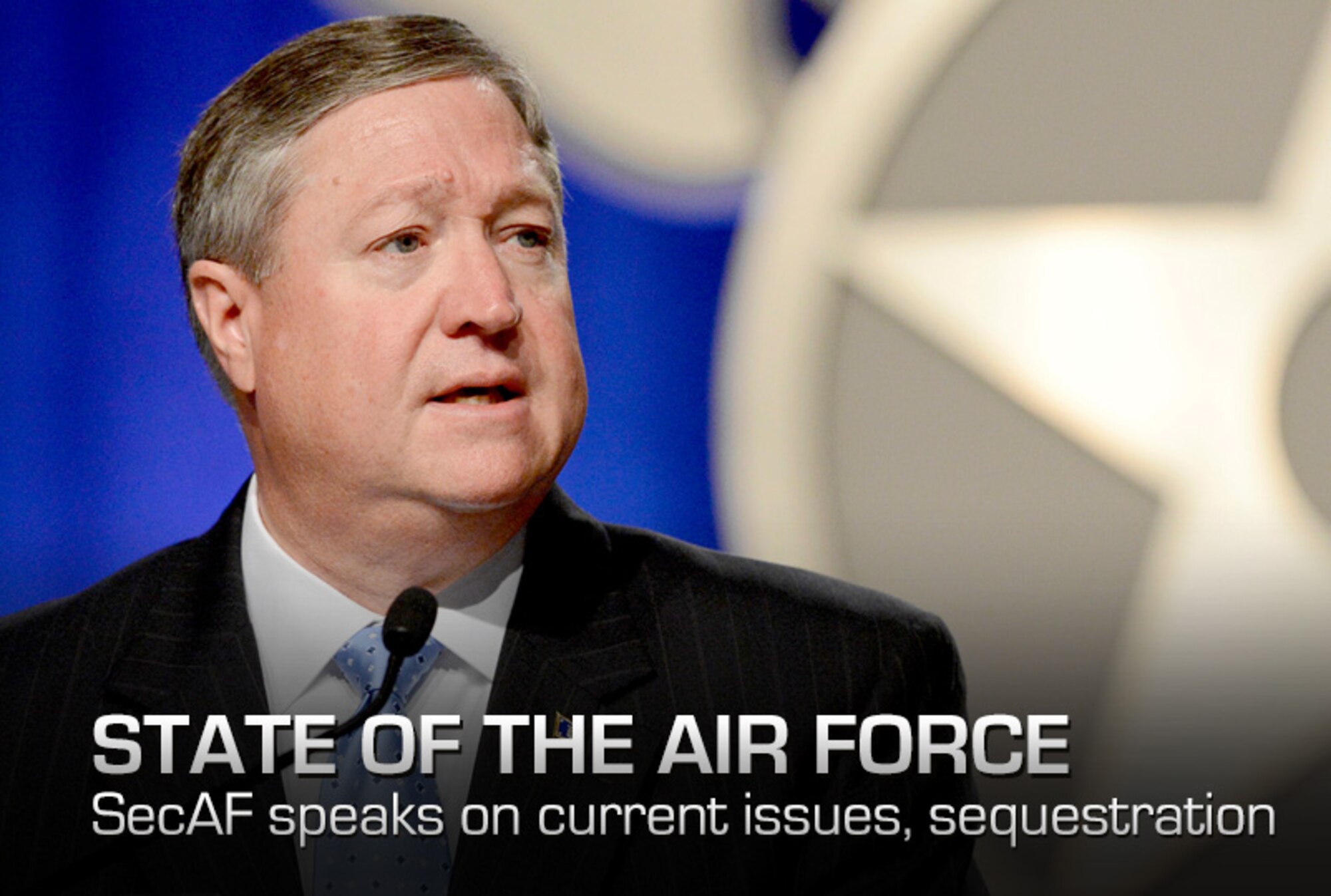 Secretary of the Air Force Michael Donley delivers his keynote speech on the State of the Air Force during the Air Force Association's Air Warfare Symposium & Technology Exhibition in Orlando, Fla., Feb. 22, 2013.  In his remarks Donley talked about the service's need to balance the size of its force with readiness and modernization needs in the face of sequestration. (U.S. Air Force photo/Scott M. Ash)
