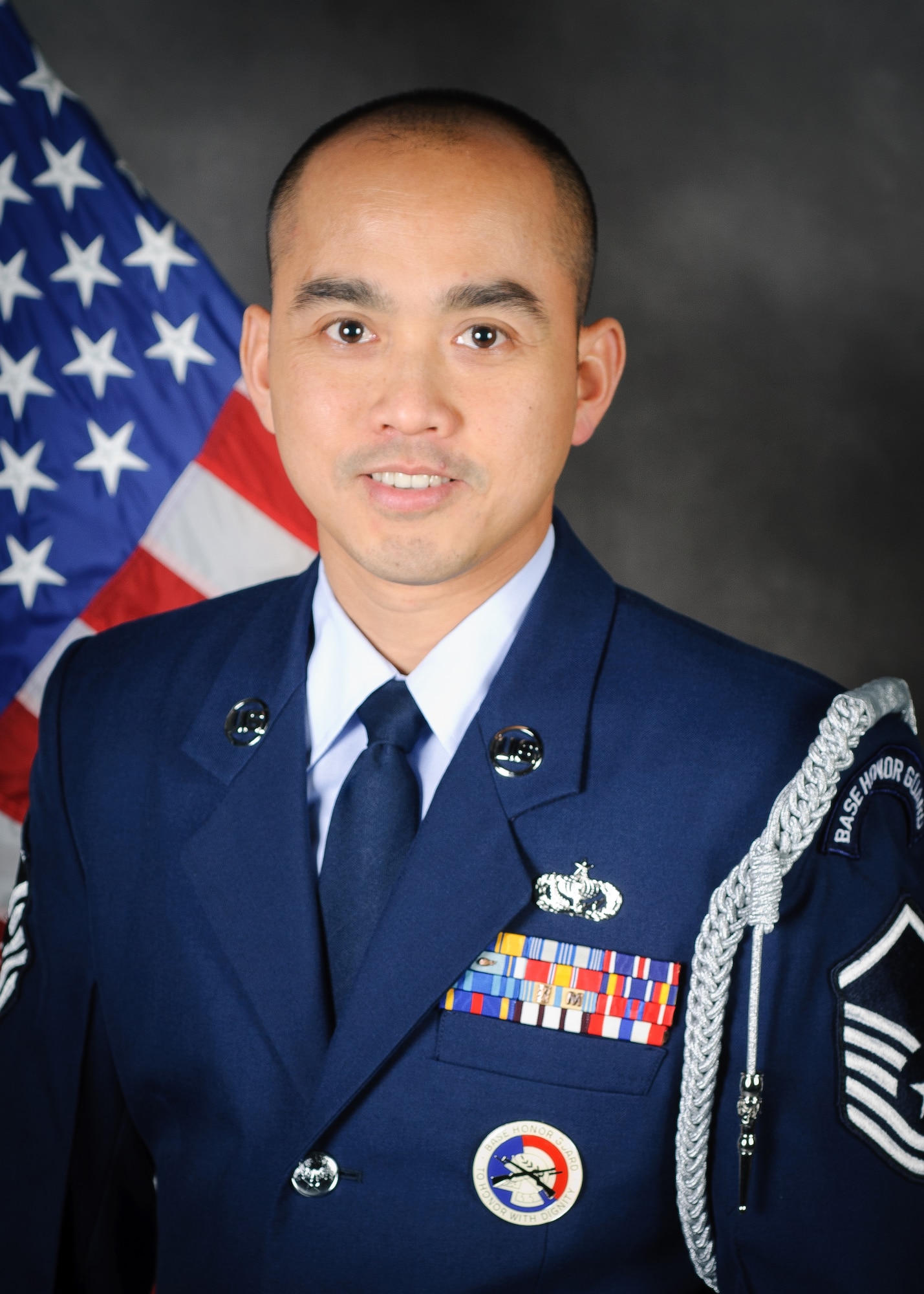 Master Sgt. Bao Huynh of the 123rd Force Support Squadron has been named the Kentucky Air National Guard’s Outstanding Honor Guard Member of the Year for 2013. His duties include presenting the colors at public events and performing military funeral rites such as the presentation of the American flag to fallen service members’ families. (U.S. Air Force photo by Master Sgt. Phil Speck)