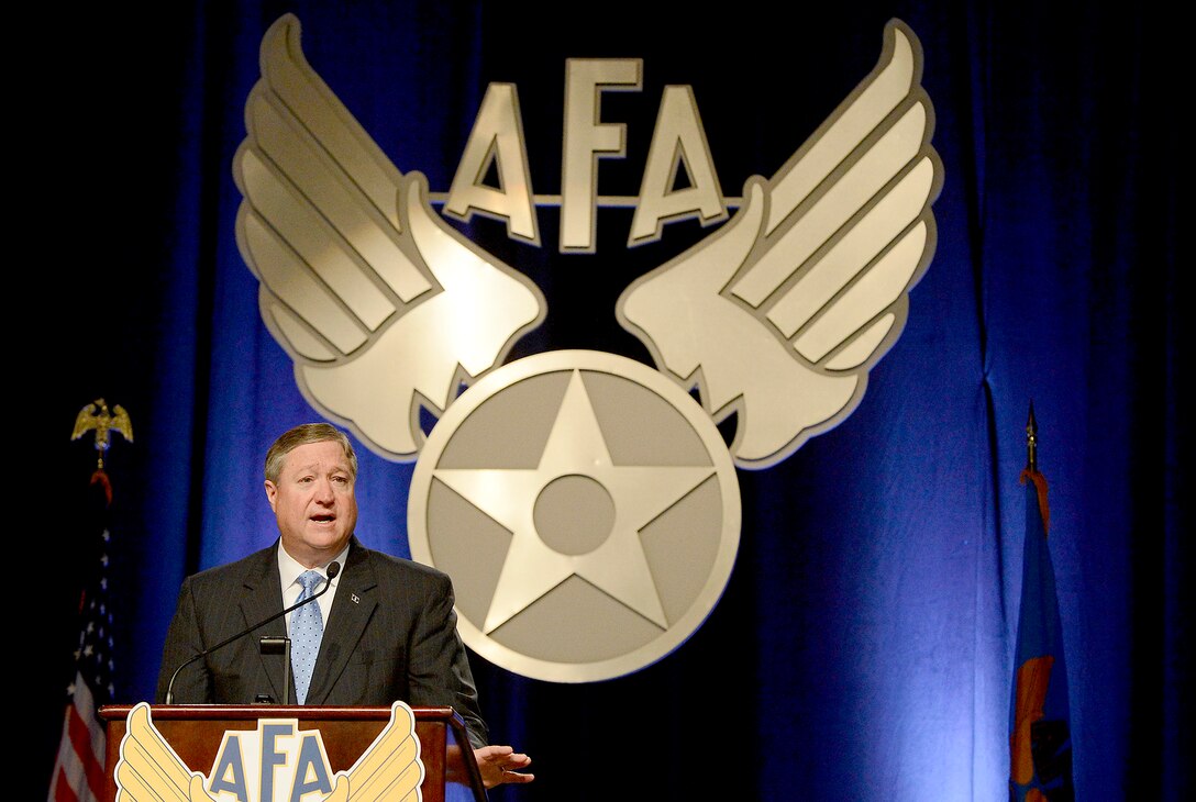 Secretary of the Air Force Michael Donley delivers his keynote speech on the State of the Air Force during the Air Force Association's Air Warfare Symposium & Technology Exhibition in Orlando, Fla., Feb. 22, 2013.  In his remarks, Donley talked about the service's need to balance the size of its force with readiness and modernization needs in the face of sequestration. (U.S. Air Force photo/Scott M. Ash)