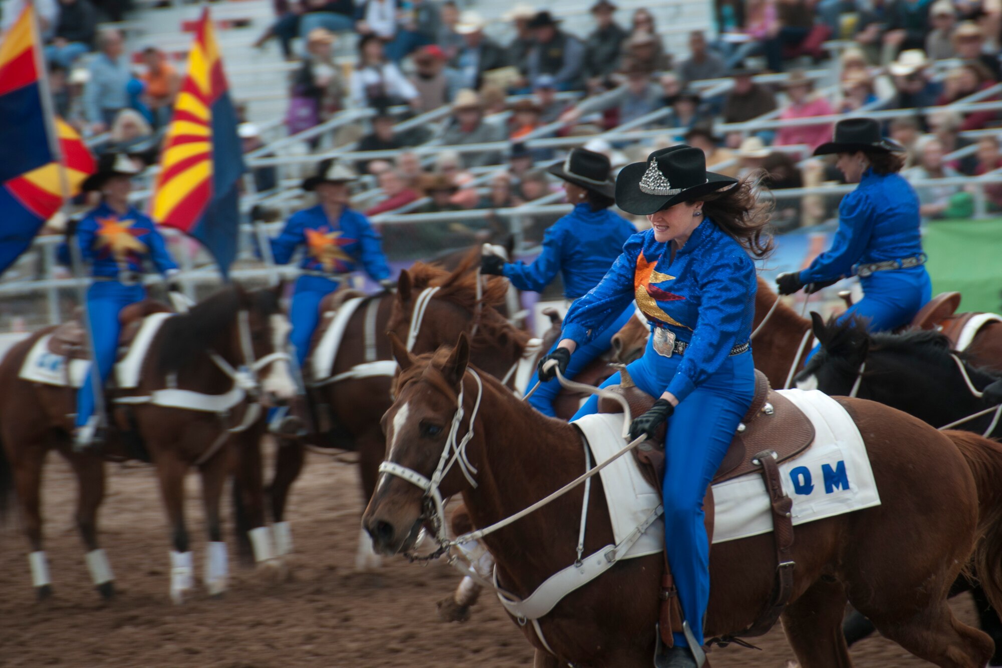 Tech. Sgt. Lacey Johnson, a member of the 162nd host aviation resource management office, was crowned Tucson Rodeo Attendent, a princess, for the 2001 Tucson Rodeo. This year Johnson is performing with the Quadrille de Mujeres, an equestrian drill team known for their speed and precision. (Photo provided by Tech. Sgt. Lacey Johnson)


