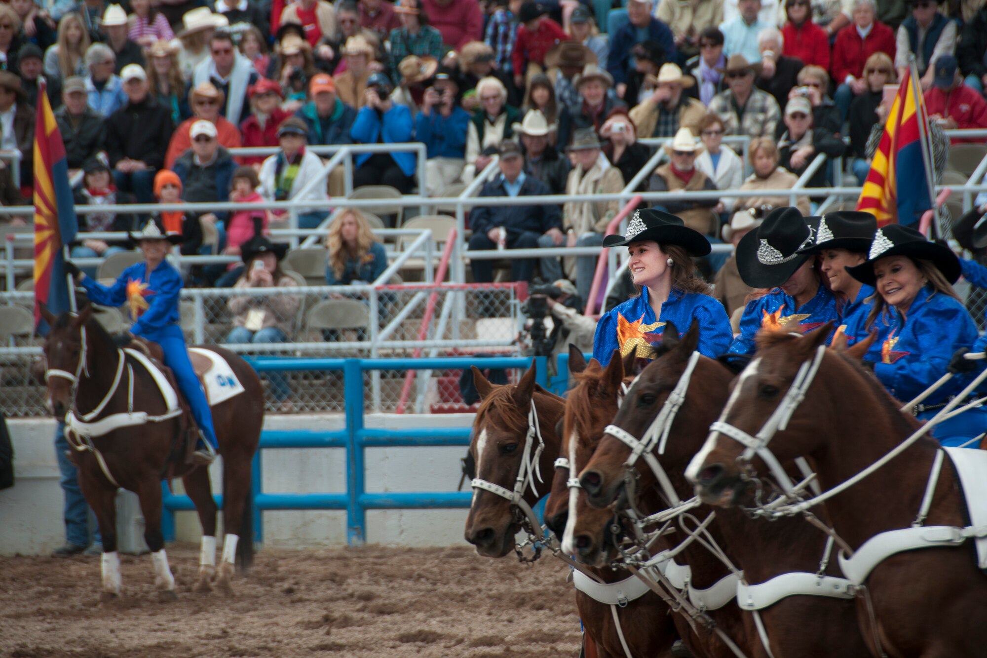 Tech. Sgt. Lacey Johnson, a member of the 162nd host aviation resource management office, was crowned Tucson Rodeo Attendent, a princess, for the 2001 Tucson Rodeo. This year Johnson is performing with the Quadrille de Mujeres, an equestrian drill team known for their speed and precision. (Photo provided by Tech. Sgt. Lacey Johnson)

