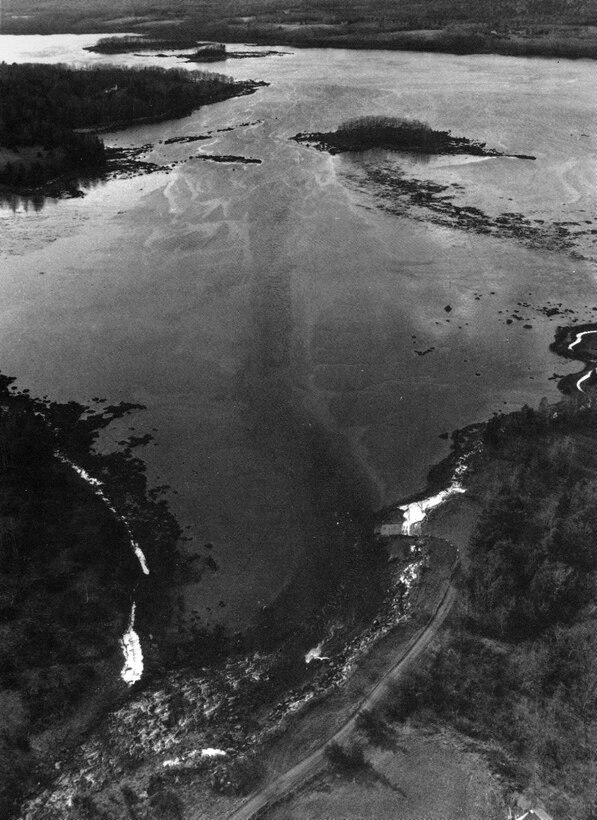Aerial view of The Bagaduce River. The Bagaduce River flows through Penobscot and empties into Penobscot Bay at Castine Harbor, about 25 miles northeast of Rockland, ME. 