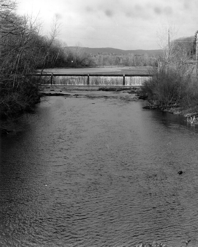 Little River Dike. Located along Little River in Westfield, MA.  Photo taken in Dec. 1987. 