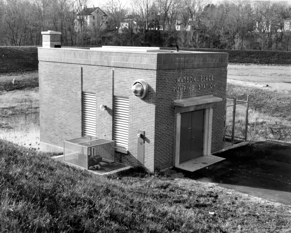 Saxonville LPP, MA. Watson Place pumping station contains two diesel engineer drive pumps. Each has a capacity of 10,500 gallons per minute. They are for discharge of interior drain-gate during periods of high water on Sudbury river and intervenes intense rainfall in the protected area.