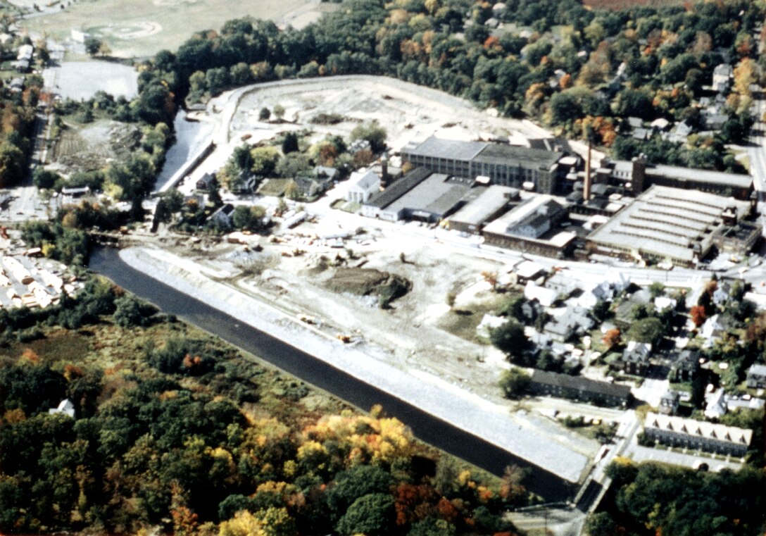 Aerial View of Saxonville LPP. Located along the Sudbury river, MA.
