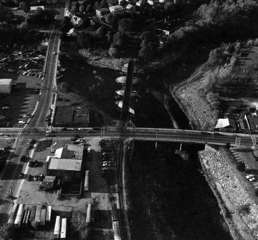 Aerial view of Three Rivers Local Protection Project. The Three Rivers Local Protection Project is located in the village of Three Rivers in the town of Palmer. The project is situated at the confluence of the Ware, Quaboag, and Chicopee rivers, MA.