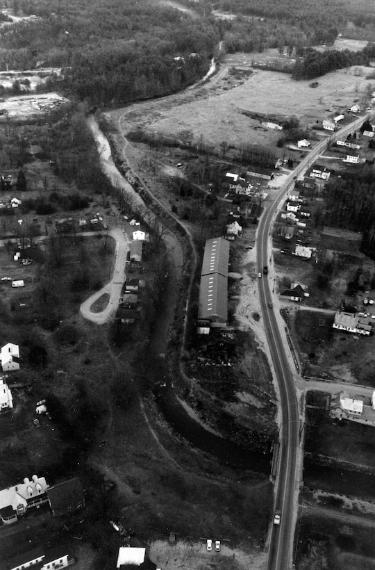 Aerial view of Cocheco River LPP. Located along the Coheco river, Farmington, NH.  Photo was taken in Dec. 1988.