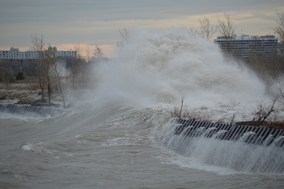 Eastern Shoreline of Northerly Island during Oct. 12 storm event