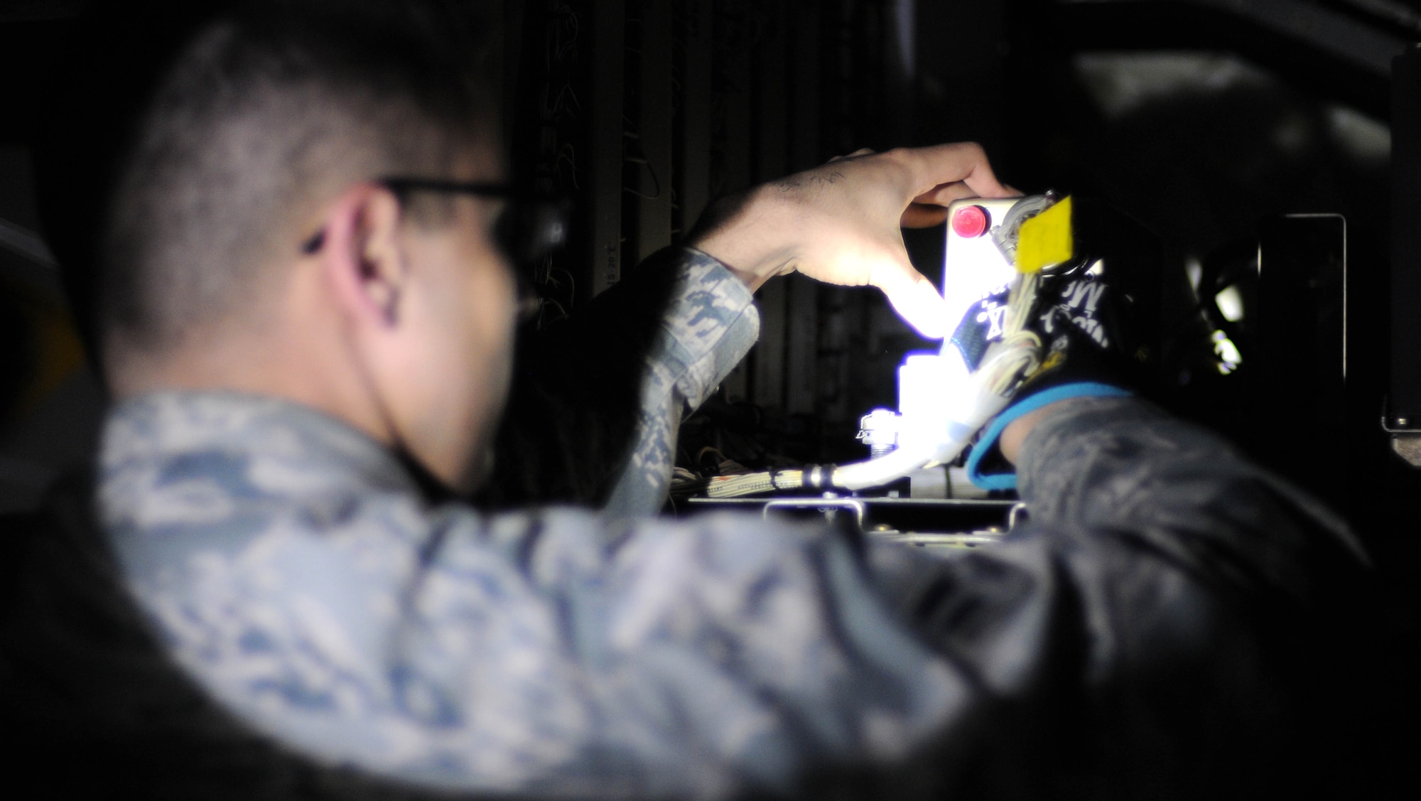 Airman 1st Class Larry May, 100th Aircraft Maintenance Squadron, replaces a part on a KC-135 Stratotanker Feb. 21, 2013. May, from Pikeville, Ky., deployed to southwest Europe with the 100th Air Refueling Wing from RAF Mildenhall, England, in January to support French operations in Mali. (U.S. Air Force photo by Staff Sgt. Austin M. May)