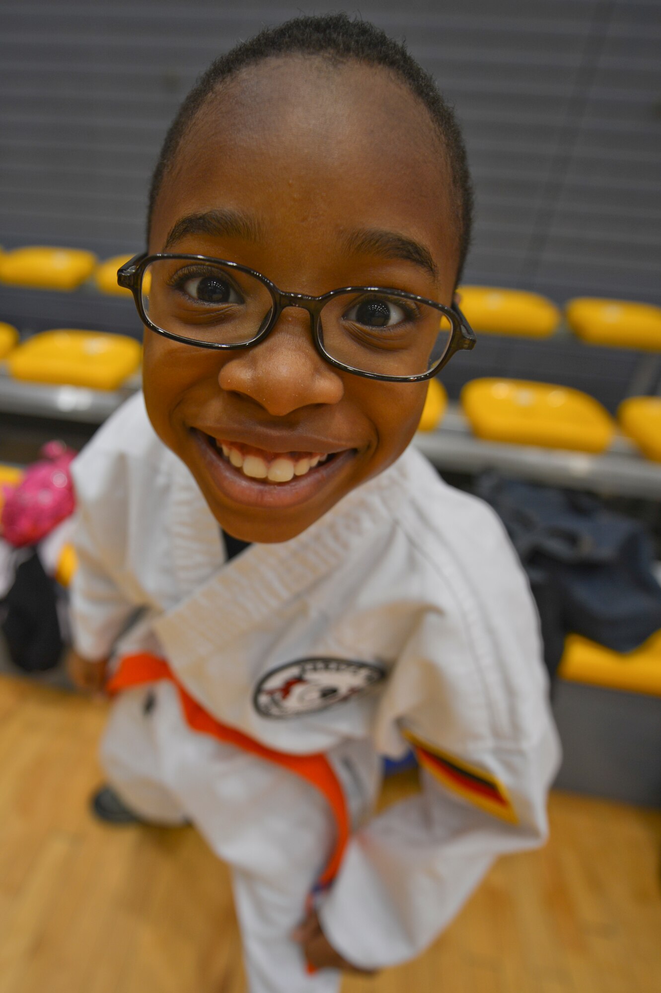 Xavier Thweatt, 8, son of Sabrina Thweatt, European Regional Medical Command deputy, prepares to compete in the 13th annual U.S. Air Forces in Europe and Air Forces Africa Martial Arts Tournament on Ramstein Air Base, Germany, Feb. 23, 2013. The USAFE-AFAFRICA Martial Arts Tournament is a way for all participants ages 3 to 18 to test their martial art skills against their peers. (U.S. Air Force photo/Airman 1st Class Jordan Castelan)