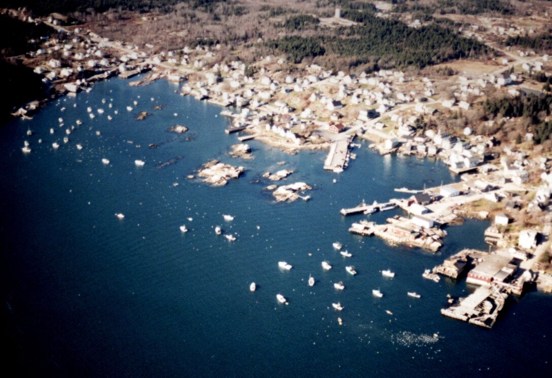 Aerial view of Stonington Harbor. Stonington Harbor in Deer Isle is located on Penobscot Bay, about 22 miles northeast of Rockland. 