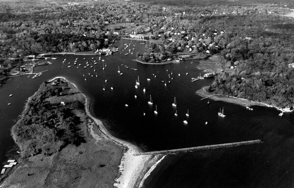 Aerial view of Cohasset River. Cohasset Harbor is located about ten miles south of Boston Harbor, MA
Photo was taken Nov. 1987.