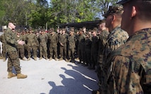 U.S. Marine Brig. Gen. Niel E. Nelson visited the members of 3rd Marine Logistics Group Feb. 19 in Sattahip, Kingdom of Thailand. Nelson spoke about the great work his Marines are doing and the overall importance of exercise Cobra Gold 2013. Nelson is the commanding general of 3rd Marine Logistics Group, III Marine Expeditionary Force. CG 13, in its 32nd iteration, is the largest multinational exercise in the Asia-Pacific region that demonstrates commitment to building interoperability with participating nations and to supporting peace and stability in the region.