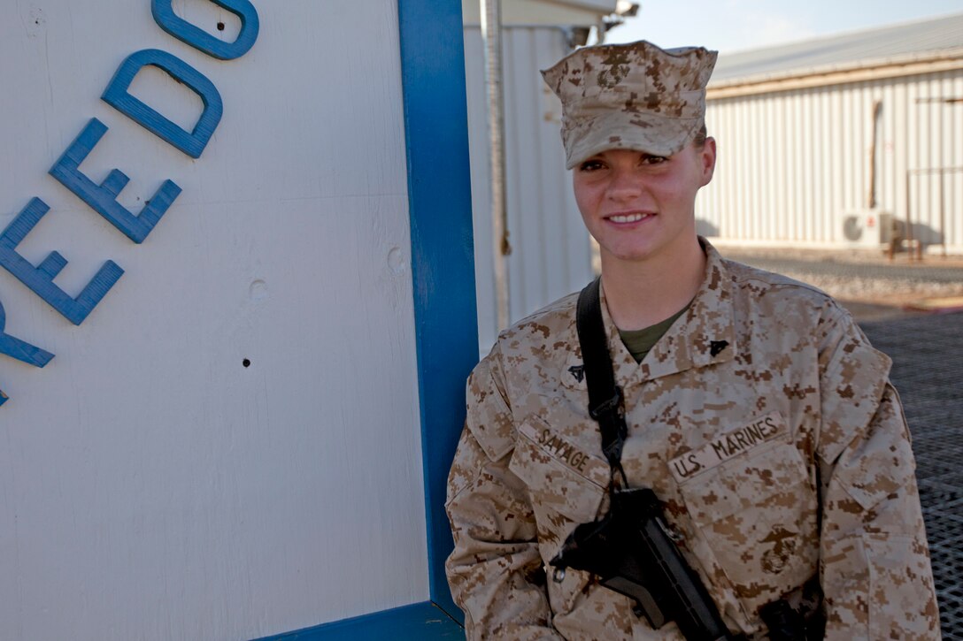 Corporal Sasha Savage, a supply noncommissioned officer with Regimental Combat Team 7, has helped fill an important role by maintaining complete, accurate records of supply purchases made by subordinate units. Savage, a 23-year-old native of Beaverton, Mich., originally deployed with Marine Air Ground Task Force Support Company, Reset and Reconstitution Operational Group, but was moved to RCT-7 when a shortfall was identified by the RCT. "When she came in, she was rather quiet about things," said 1st Lt. Douglas Turner, the supply officer with RCT-7 and a 26-year-old native of Columbus, Ohio. "Her path of leadership now is leading her peers, leading by example. She's actually trying to be the best NCO in the shop, and Marines are following her because of it."