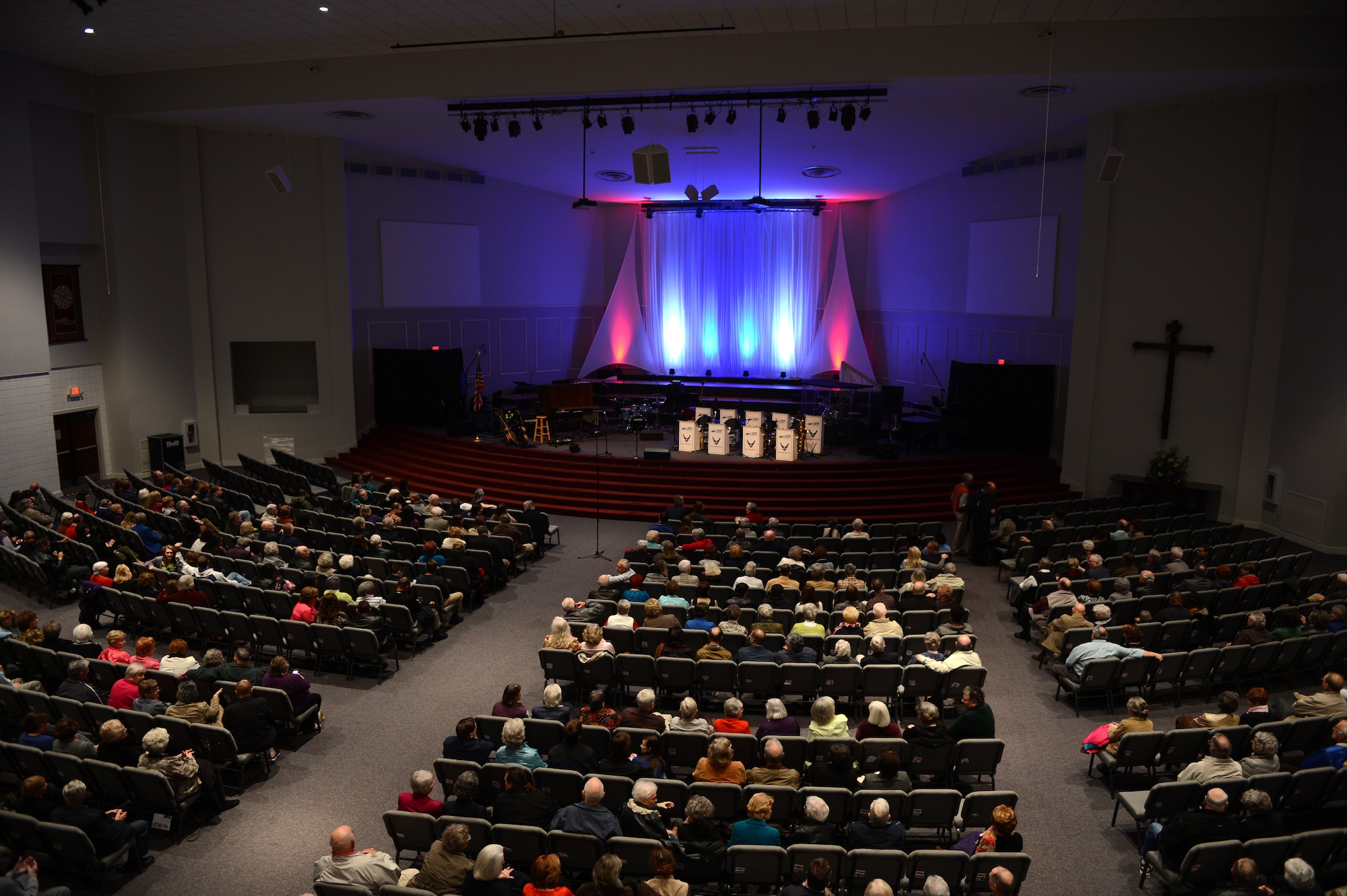 Members of the Sumter, S.C., and surrounding communities wait for the Air Force Rhythm in Blue concert to start at Alice Drive Baptist Church, Feb. 19, 2013. The ensemble is comprised of 15 musicians, some well versed in multiple instruments, who perform jazz, blues and funk music. (U.S. Air Force photo by Airman 1st Class Daniel Blackwell/Released)