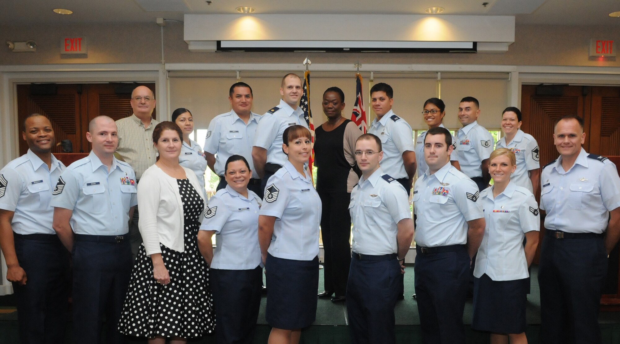 The 15th Wing 2012 Annual Award winners pose with 15 WG Command Chief, Chief Master Sgt. Leslie Bramlett (far left) and 15 WG Commander, Col. John Roscoe (far right) after the ceremony at the Tradewinds Enlisted Club on Joint Base Pearl Harbor-Hickam, Hawaii, Feb. 26. (Photo by David D. Underwood Jr.)