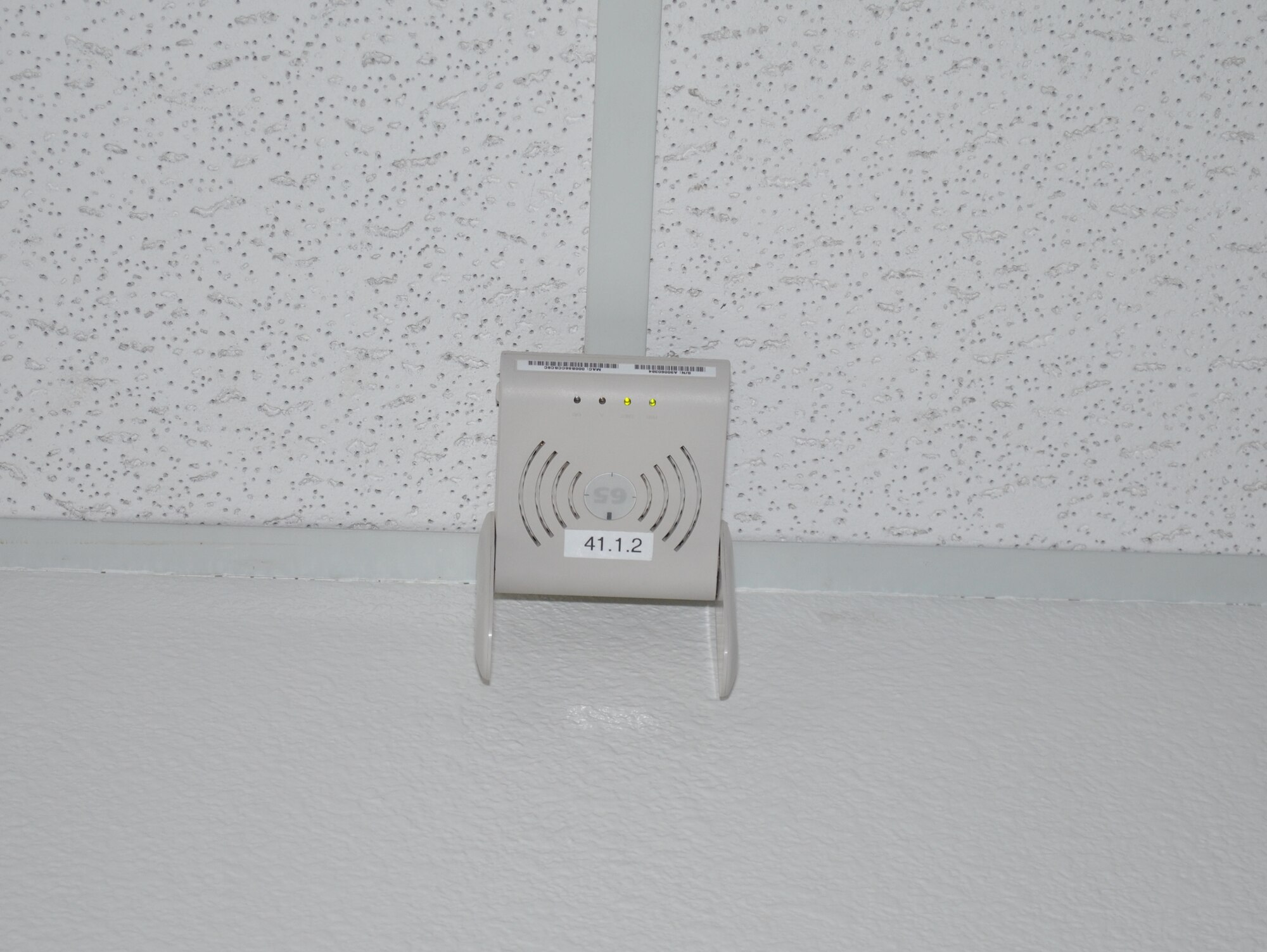 The Edwards Air Force Portal home page and 412th Communications Squadron Client Services Center site has a list of approved service locations posted along with the process for requesting access to the new Second Generation Wireless Local Area Network. Service locations can also be visually identified by looking for a small off-white box with blinking green lights installed on the ceiling. (U.S. Air Force photo by Wende Wagner, 412th Communications Squadron)

