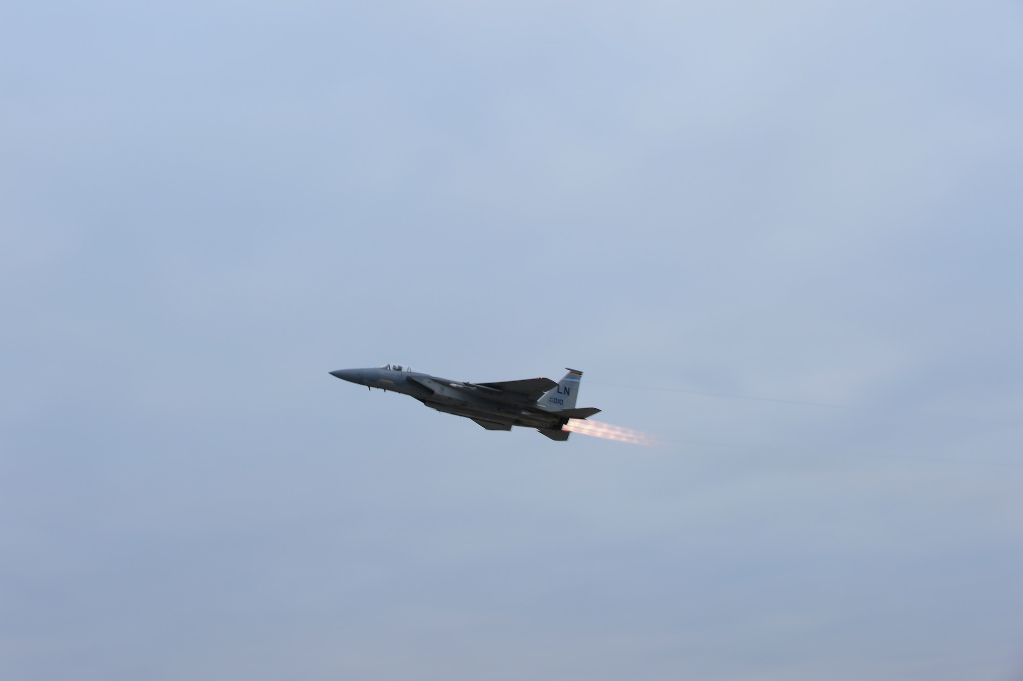 ROYAL AIR FORCE LAKENHEATH, England – An F-15C Eagle takes-off during the 48th Operations Group immersion Feb. 22, 2013. Airmen from RAFs Lakenheath and Mildenhall were given the opportunity to see how their job enables the 48th OG to accomplish its mission. (U.S. Air Force photo by Staff Sgt. Stephanie Mancha)