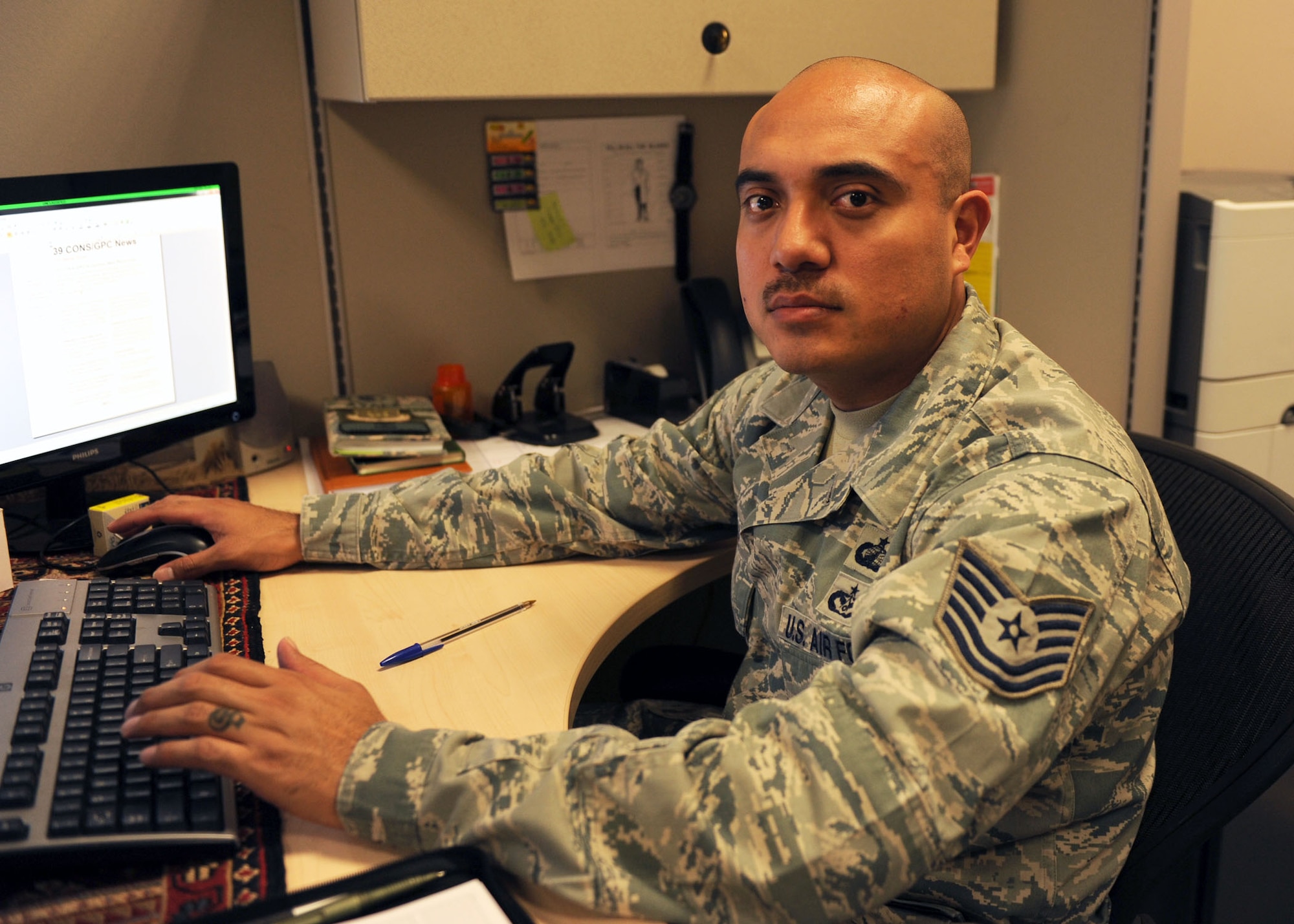 Tech Sgt. Ruben Ayala, 39th Contracting Squadron NCO in charge of plans and programs, led the contracting efforts for the NATO-led deployment to Turkey. Along with the 39th CONS, he created a benchmark guide to contracting in Turkey and assisted in procuring an agreement between the Dutch and Turkish government to make taxes exempt on purchases made in support of the mission.  (U.S. Air Force photo by Staff Sgt. Marissa Tucker/Released)
