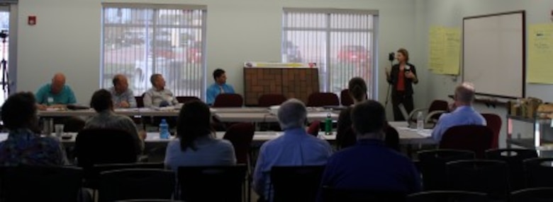 Stacy Langsdale, public involvement specialist, Institute of Water Resources, facilitates a discussion at the final Indian Creek Pilot Study workshop on how the stakeholder group plans to continue developing and implementing a watershed plan for Indian Creek.