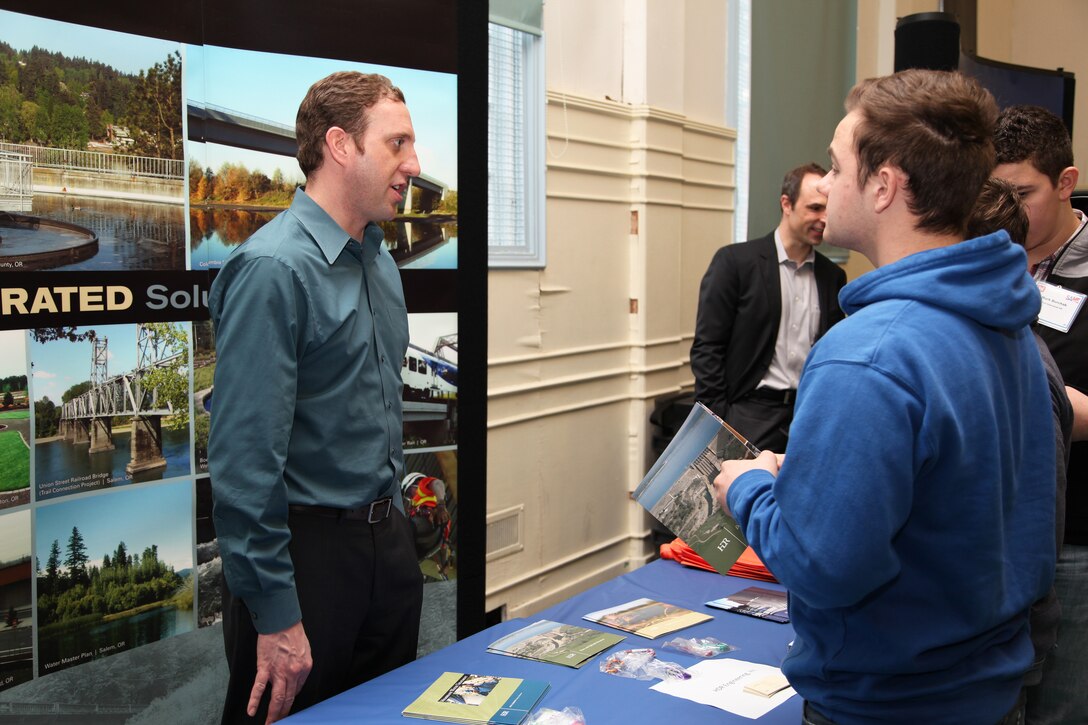 High school students from a dozen Portland-area schools visited Bonneville Lock and Dam on Feb. 21, 2013, to celebrate Engineer Day. Local engineering firms hosted a mini job fair to encourage students to choose a STEM profession.