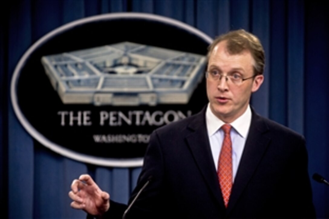 Pentagon Press Secretary George E. Little briefs reporters on defense-related topics at the Pentagon, Feb. 26, 2013.