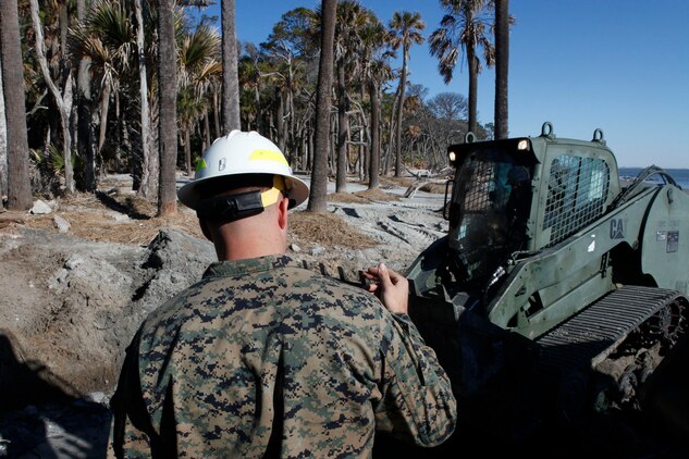 Marine Wing Support Squadron 273 conducts an Engineer Company Community Relations Project on Hunting Island State Park, Feb. 20. The squadron’s last visit on Hunting Island was in 1997 to help with erosion control. 