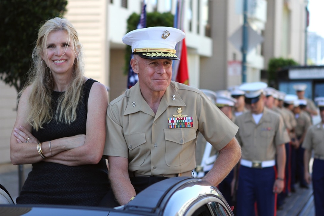 121007-M-OM885-077Major General Melvin Spiese, commanding general of 1st Marine Expeditionary Brigade, and his wife, Filomena, ride alongside Marines during the 144th Annual Italian Heritage Parade in downtown San Francisco, Oct. 6, 2012. Marines from 1st MEB, 13th Marine Expeditionary Unit and Combat Logistics Regiment 1, traveled to San Francisco aboard the USS Makin Island to participate in Fleet Week to showcase disaster relief and humanitarian assistance capabilities.