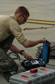 Airman 1st Class Mitchell Hogue, 437th Aircraft Maintenance Squadron crew chief, checks his toolkit during a post flight inspection Feb. 26, 2013, at Joint Base Charleston - Air Base, S.C. Members of the 437th AMXS inspect, service and maintain C-17A aircraft to enable them to perform assigned global airlift missions ranging from combat support operations and humanitarian relief to aeromedical evacuations. (U.S. Air Force photo/ Senior Airman George Goslin)