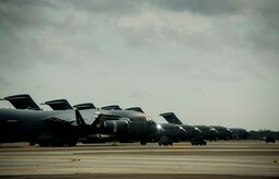 C-17A Globemaster IIIs sit on the flightline, Feb. 26, 2013, at Joint Base Charleston - Air Base, S.C. The 437th Aircraft Maintenance Squadron is responsible for the maintenance of assigned  C-17A aircraft worth more than $10 billion dollars. (U.S. Air Force photo/ Senior Airman George Goslin)