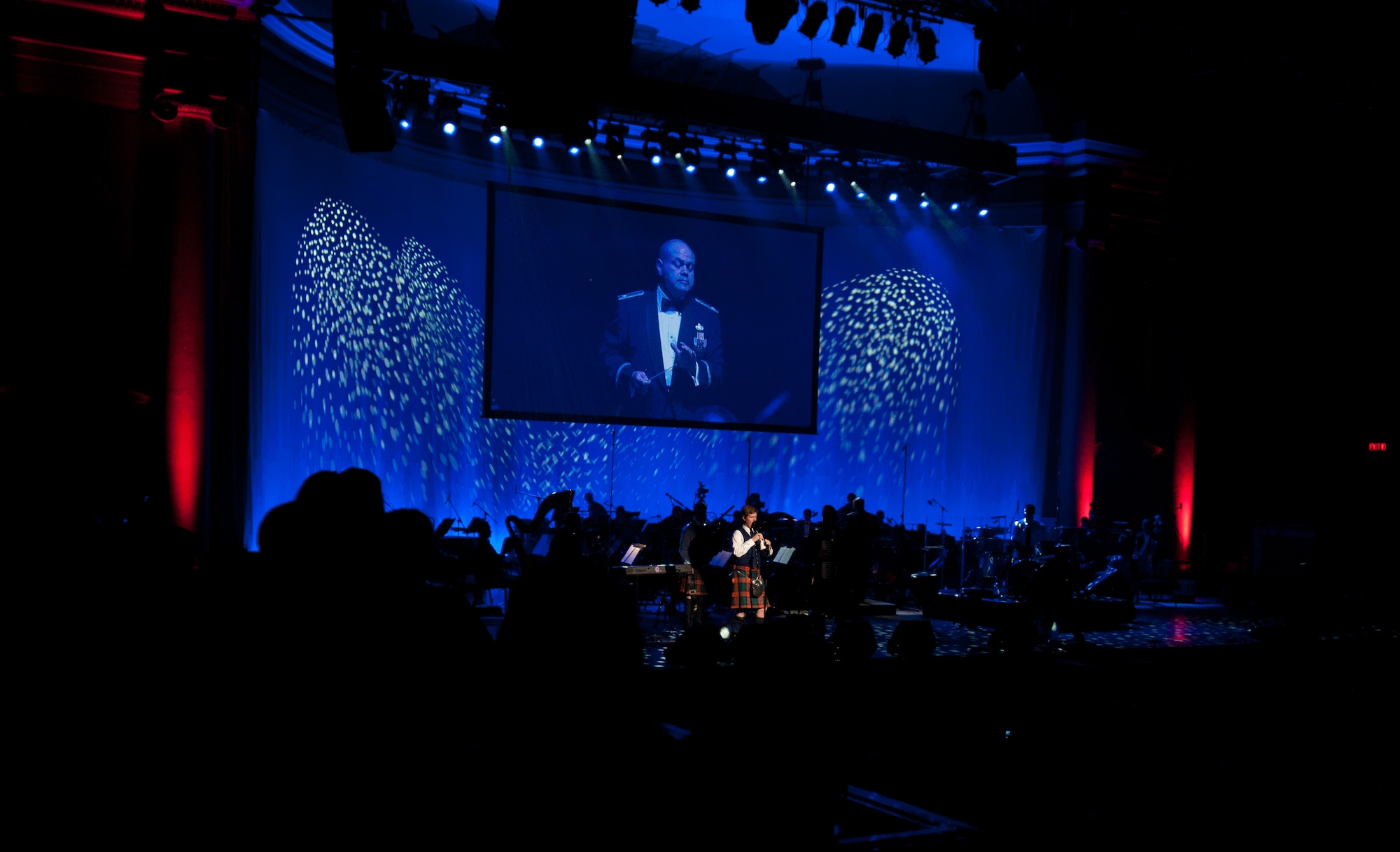 U.S. Air Force Band members and The Rouges perform together during the Guest Artist Series concert at the Daughters of the American Revolution Constitution Hall in Washington D.C., Feb. 24, 2013. The Rouges, a Celtic rock band, performed as the guest artists. (U.S. Air Force photo/Staff Sgt. Perry Aston) (Released)