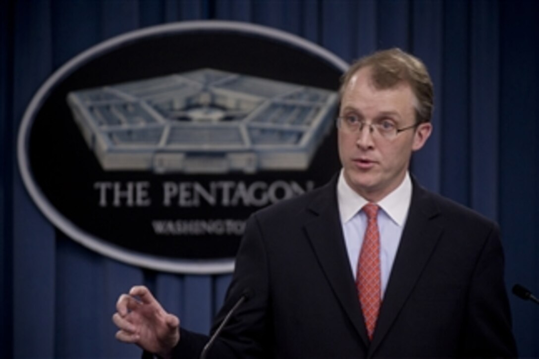Pentagon Press Secretary George E. Little briefs reporters on defense-related topics in the Pentagon on Feb. 26, 2013.  