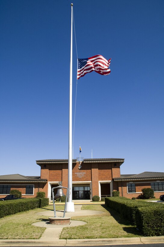 Marine Corps Logistics Base Albany's national ensign is at half mass today due to the burial of the late Army General Norman Schwarzkopf, Jr.
