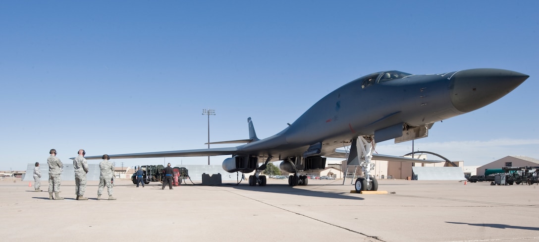 A B-1 Bomber undergoes a hot pit refuel Feb. 22, 2013, at Dyess Air Force Base, Texas. New to the B-1 Bomber, hot pit refueling is a procedure used to rapidly refuel the aircraft while their engines are running, resulting in a speedy refuel. (U.S. Air Force photo by Airman 1st Class Jonathan Stefanko/ Released)