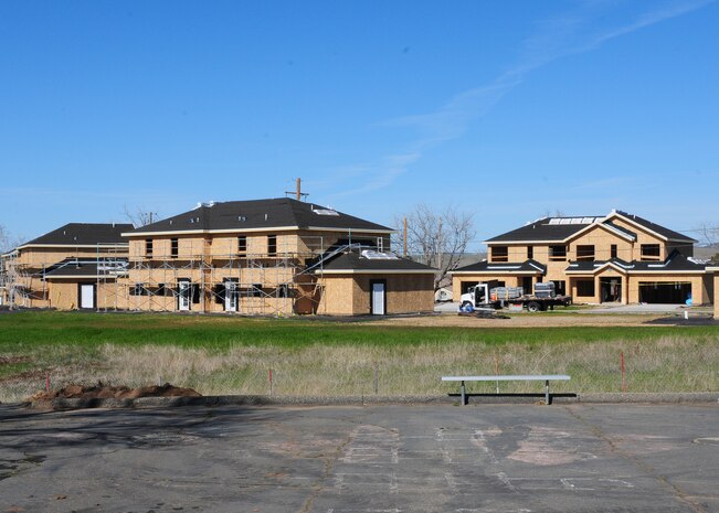 Contractors continue construction on a housing privatization project at Beale Air Force Base Calif., Feb. 26, 2012. The project involves demolishing unlivable houses and building new homes for military members and their families. (U.S. Air Force photo by Senior Airman Allen Pollard/Released)
