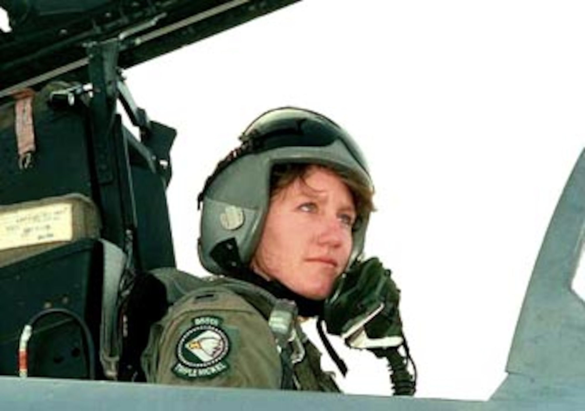 1st Lt. Jeannie Flynn in the cockpit of an F-15E during tactical training at Luke Air Force Base, Ariz. (U.S. Air Force photo/Staff Sgt. Brad Fallen)