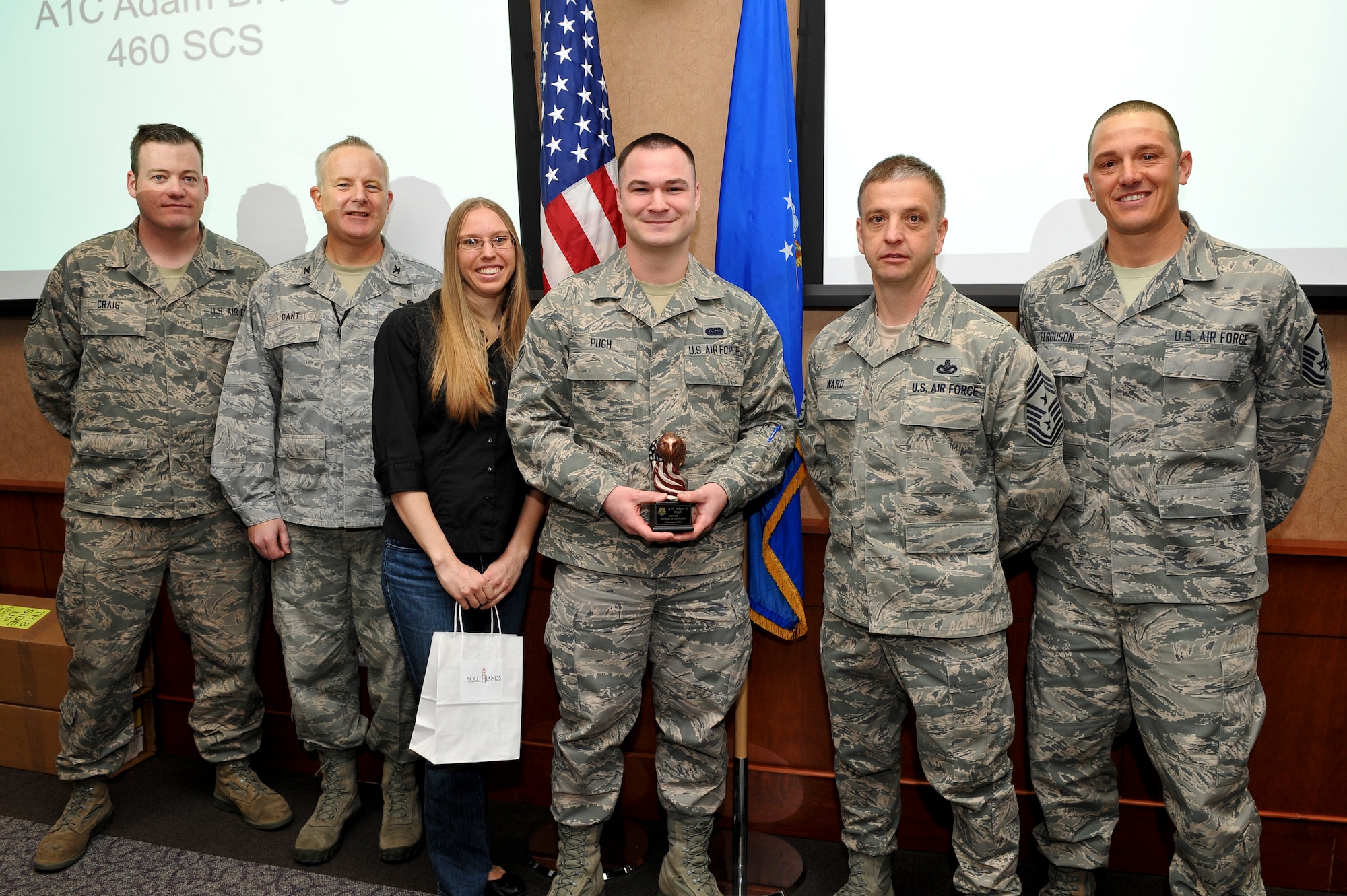 Airman 1st Class Adam Pugh, 460th Space Communication Squadron system control technician, is the 460th Space Wing’s Airman of the Month. In Pugh’s two months on Buckley he has catalogued and relocated 70 items valued over $300,000, was selected for the leadership award during his first-term Airman course, and established a secure controlled parts storage area. The Airman of the Month program recognizes the top 460th SW monthly performer in the grades of E-1 to E-4. (U.S. Air Force photo by Airman 1st Class Phillip Houk/Released)

