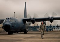 Master Sgt. Robert Hoeft, of the 919th Aircraft Maintenance Squadron, walks away from an MC-130E Combat Talon I prior to a sortie at Duke Field, Fla.  There are only five Talons left at the special operations reserve base.  The 919th has begun remissioning to the Aviation Foreign Internal Defense aircraft, the C-145 Skytruck.  (U.S. Air Force photo/Tech. Sgt. Samuel King Jr.)
