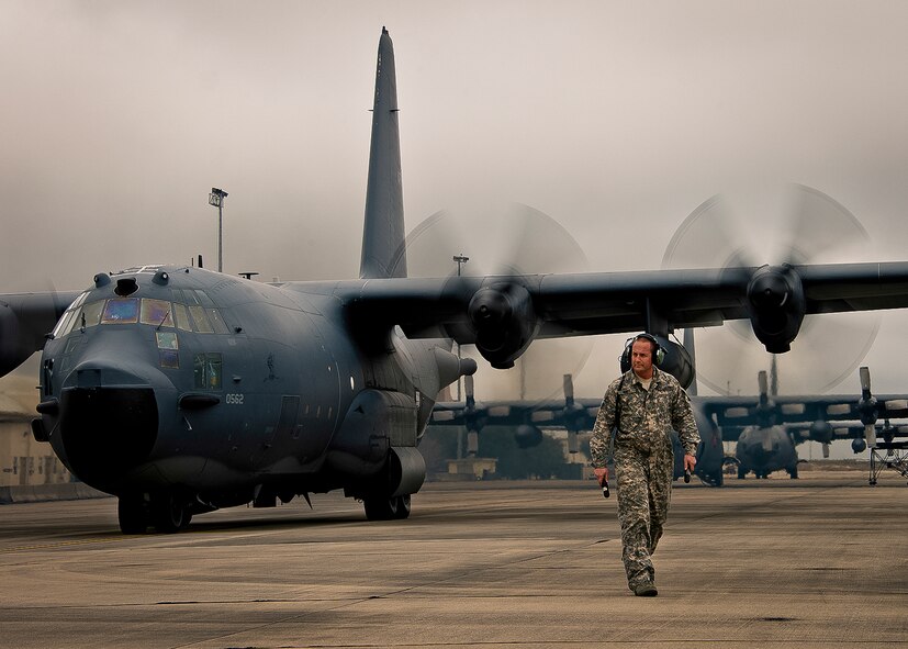 Master Sgt. Robert Hoeft, of the 919th Aircraft Maintenance Squadron, walks away from an MC-130E Combat Talon I prior to a sortie at Duke Field, Fla.  There are only five Talons left at the special operations reserve base.  The 919th has begun remissioning to the Aviation Foreign Internal Defense aircraft, the C-145 Skytruck.  (U.S. Air Force photo/Tech. Sgt. Samuel King Jr.)