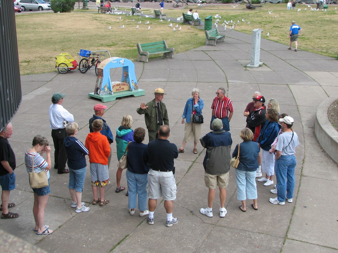 Park Ranger giving a Pier History Tour at the Lake Superior Maritime Visitor Center in Canal Park.