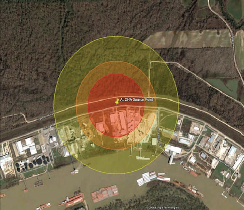 TIC data from International Task Force 40 and the Toxic Release Inventory is related to NAICS codes to generate a crude estimate of the probability to encounter specific TICs in a designated region, and the GIS platform can be used to map industrial facilities and the areas of highest hazard probabilities within a designated region.