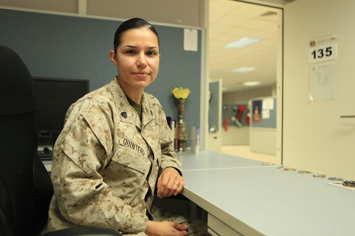 Sergeant Rosa M. Quintero, administrative specialist with I Marine Expeditionary Force Headquarters Group (Forward), was surprised Christmas day aboard Camp Leatherneck, Afghanistan, with a phone call from President Barack Obama. The Mexico-born, Texas-raised Marine has worked hard her entire life, overcoming all obstacles in her way to persevere and excel ahead of her peers.